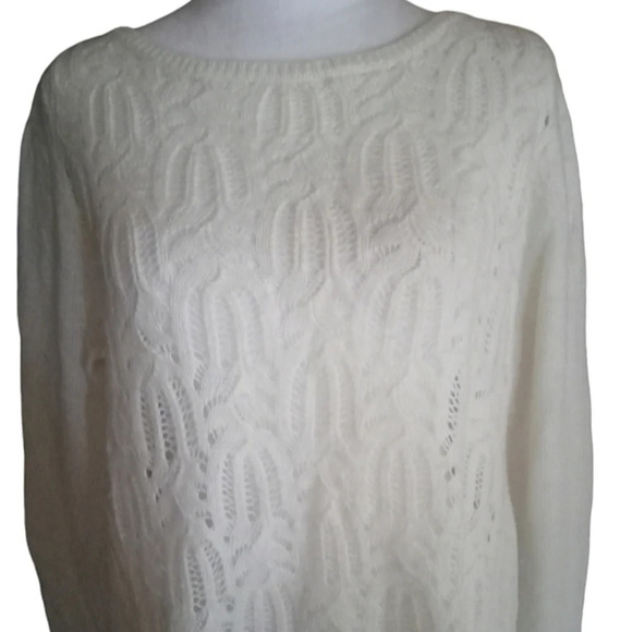 Sundance Chunky Cable Open Knit Lambswool Alpaca Blend Cream Sweater Size Medium - Picture 3 of 6